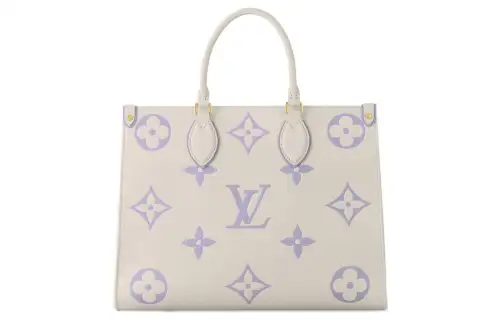 LOUIS VUITTON ONTHEGO Leather Jungle Bag, Tote Bag, Shopping Bag, Handbag Medium Women's Ecru & Purple