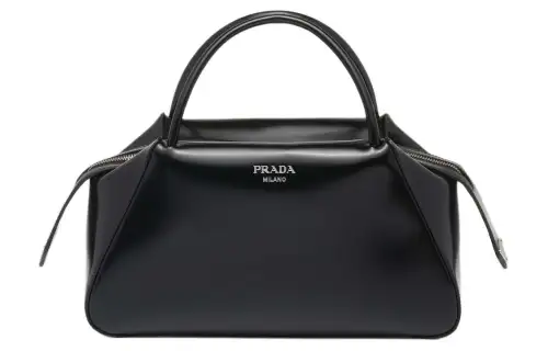 PRADA Brushed Leather Shoulder Bag, Crossbody Bag, Handbag Medium Women's Black