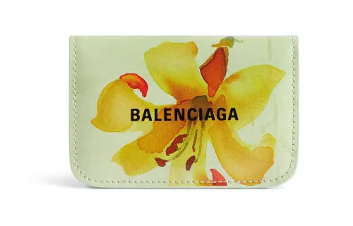 Balenciaga Shiny Calfskin Wallet Mini Women's Green
