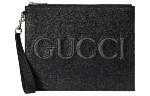 GUCCI Leather With Canvas Binding Clutch Men's Black