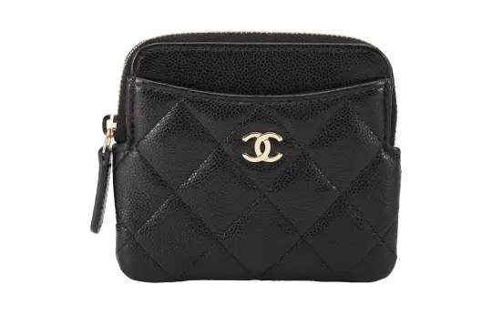 CHANEL Litchi Grain Cow Leather Clutch Card Holder, Wallet Women's Black