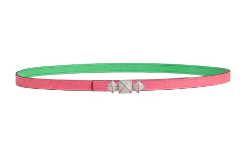 HERMES Logo Identification Leather Belts Women's Pink/Green Width 1.3CM