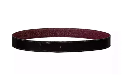 HERMES Double Sided Solid Color Calfskin Belt, Leather Women's Black/Red Width 3.2CM