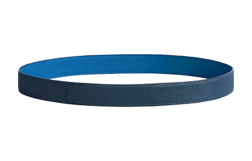 HERMES Double Sided Decoration Leather Belts Women's Blue Width 3.2cm
