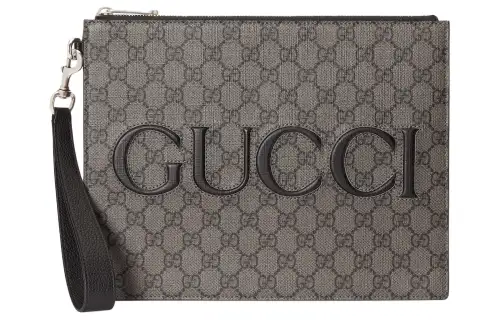 GUCCI Supreme Canvas Bag Clutch Men's Gray & Black