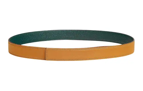 HERMES Solid Color Double Sided Leather Belts Women's Yellow Width 2.4cm