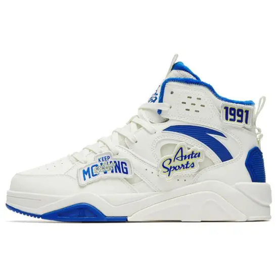 Anta Anti-Slip Wear-Resistant High-Top Skateboard Shoes Women's White Blue Fleece-Lined