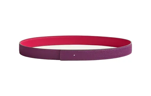 HERMES Double Sided Solid Color Design Leather Belts Women's Purple Width 2.4CM