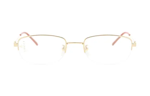 GUCCI Glossy Titanium Rectangular Eyeglass Frames Men's Gold