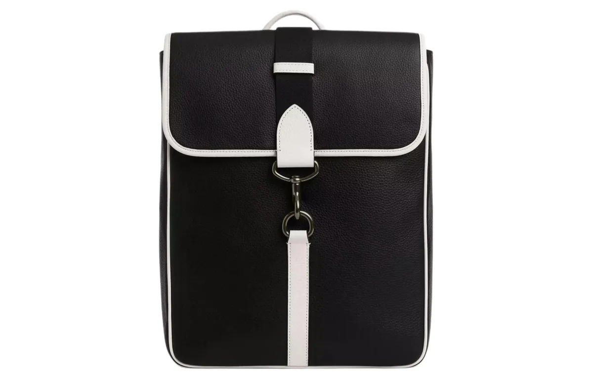COACH Pebbled Leather Backpack Backpacks Large Unisex Gunmetal & Black & Chalk