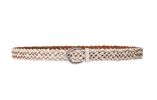 UNIQLO Interwoven Design Leather Belts Women's White/Light Brown Width 2.5cm