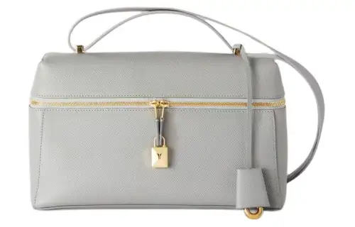 Loro Piana Detachable Lock Keychain with Logo Engraving Grain Embossed Leather Handbag Women's Gray