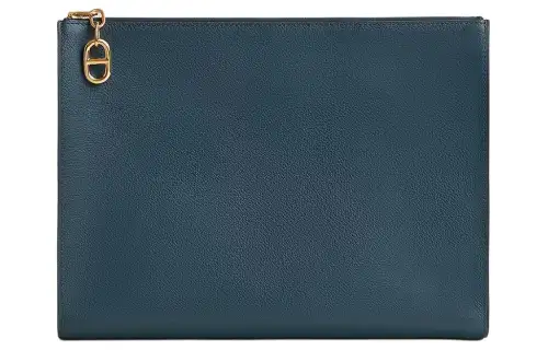 HERMES Zipengo Evercolor Calfskin Makeup Bag Large Men's 7P Bleu De Prusse Prussian Blue
