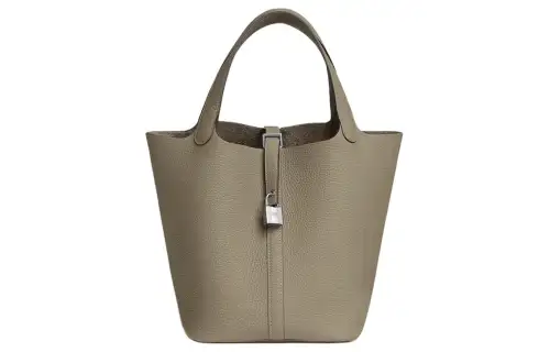 HERMES Picotin Lock Clemence Bullock Leather Basket Bag, Bucket Bag, Handbag 22 Women's 8Q BEIGE MARFA Beige