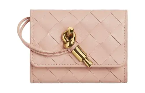 Bottega Veneta AndiamoIntrecciato Sheepskin Wallet, Card Holder Women's Lotus Powder