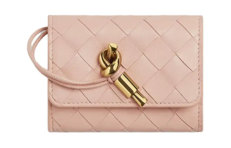 Bottega Veneta AndiamoIntrecciato Sheepskin Wallet, Card Holder Women's Lotus Powder