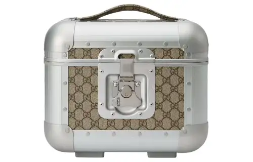 GUCCI Aluminum With Canvas Makeup Bag Women's Silver