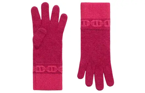 HERMES Cashmere Knit Gloves Unisex Pink