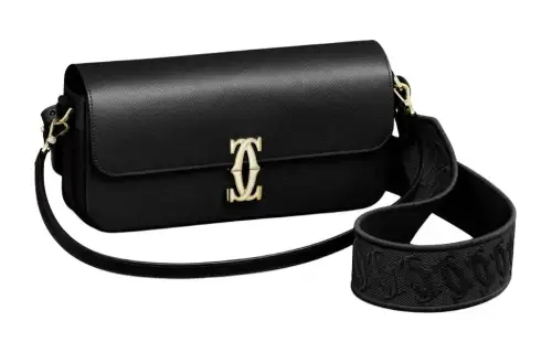 CARTIER C De Cartier Collection Textured Calfskin Crossbody Bag, Shoulder Bag Women's Black