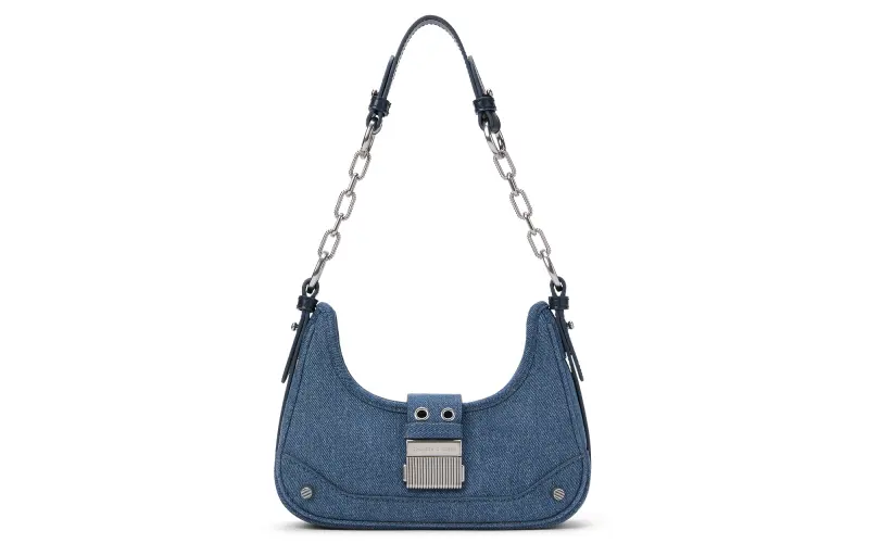 CHARLES&KEITH Fabric Shoulder Bag, Crescent Bag, Crossbody Bag, Shoulder Bag Women's Dark Denim Blue