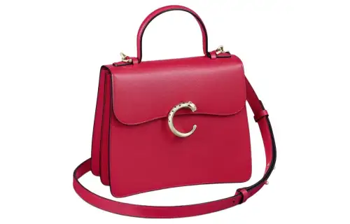 CARTIER Panthère De Cartier Calfskin Shoulder Bag, Crossbody Bag, Handbag Small Women's Poppy Red