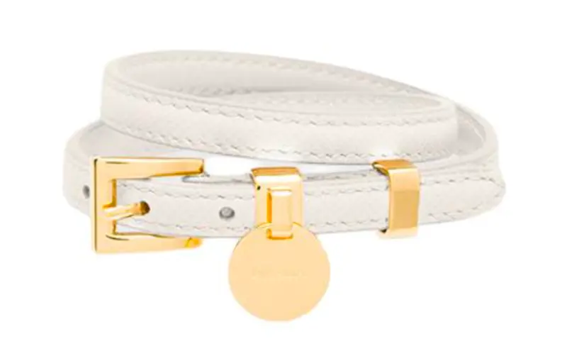 PRADA Leather, Metal Wristbands Women's White/Black