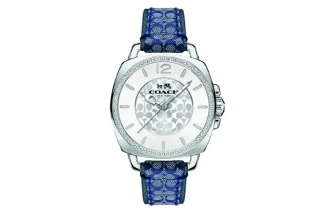 COACH Wrist Watches Quartz Movement Leather, Textile Strap 34mm Silver Dial Women's Watch