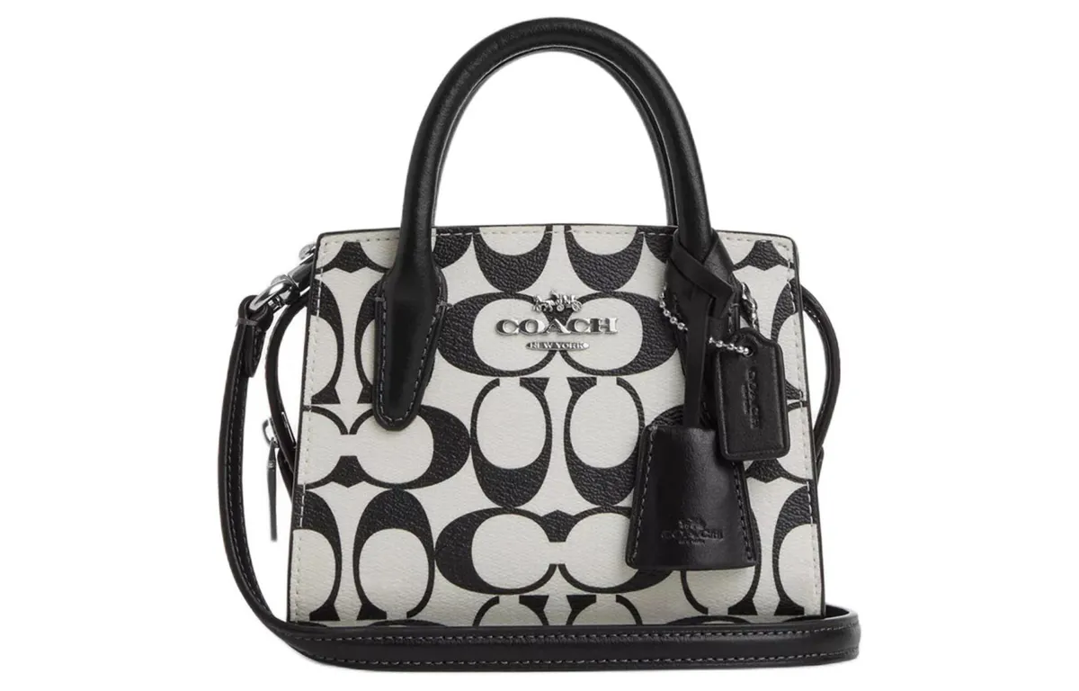 COACH Canvas With Leather Tote Bag, Shopping Bag, Shoulder Bag, Crossbody Bag, Handbag Mini Women's Silver & Chalk