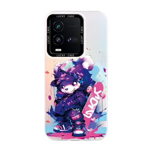 Small bone ABS+PC material, high-end personalized trendy brand, cool skateboard bear boys acrylic mobile phone case, suitable for vivox100/x90pro/x70/s18pro/s17/iQOO12/11/NEO8 cartoon animation trend