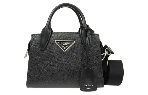 PRADA Saffiano Cow Leather One Shoulder Handbag Women's Black