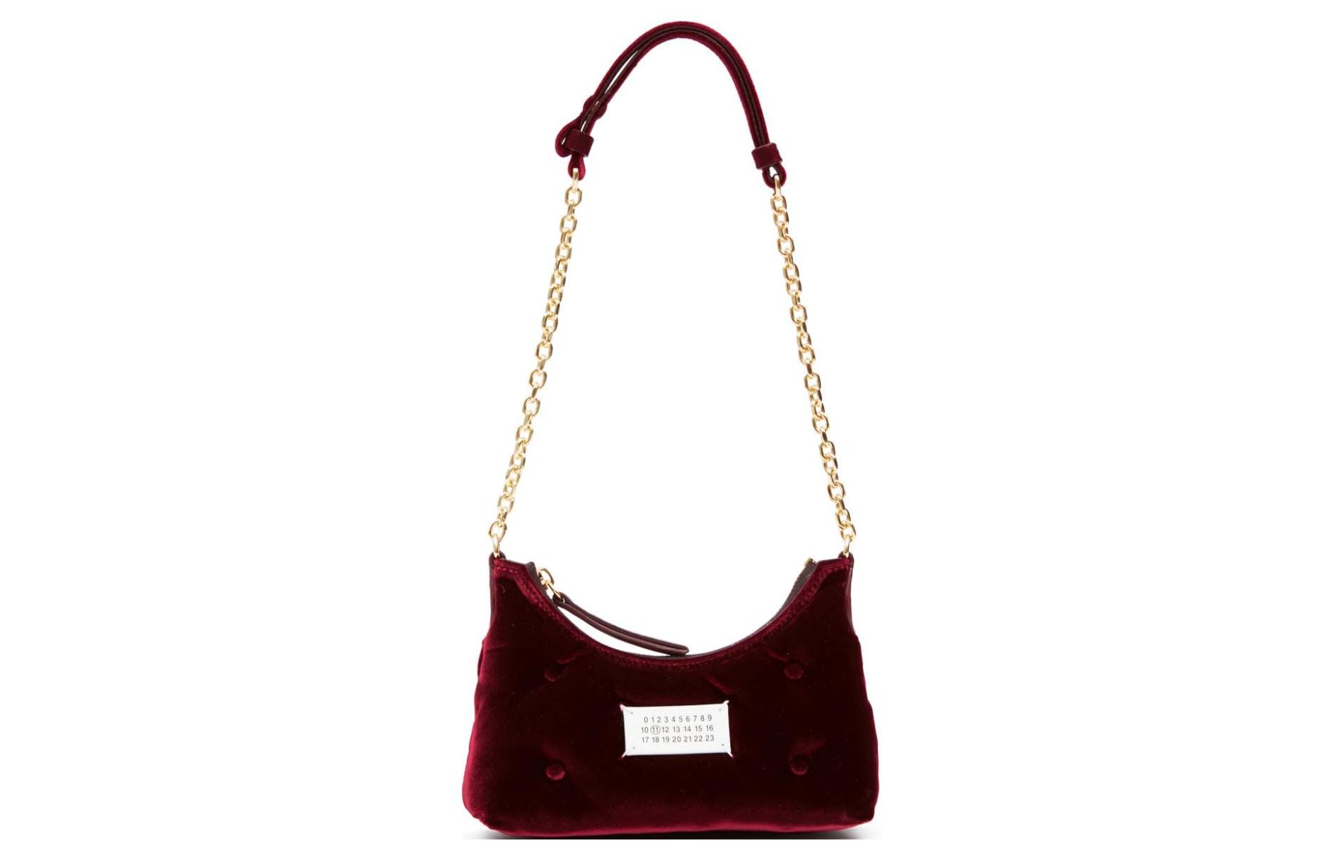Maison Margiela Velvet Handbag, Shoulder Bag Women's Burgundy