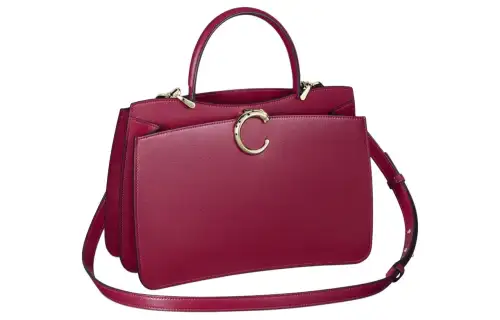 CARTIER Panthère De Cartier Grain Calfskin Shoulder Bag, Crossbody Bag, Handbag Small Women's Cherry Red