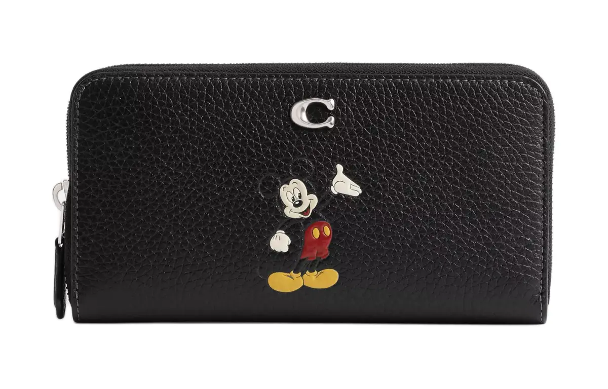 COACH X Disney Collaboration Accordion Zip Recycled Leather Wallets Women's Black