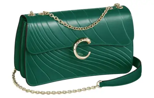 CARTIER Panthère De Cartier Calfskin Crossbody Bag, Shoulder Bag Small Women's Emerald Green
