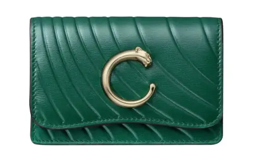 CARTIER Panthère De Cartier Calfskin Card Holder Women's Emerald Green
