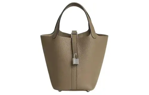 HERMES Picotin Lock Clemence Bullock Leather Basket Bag, Bucket Bag, Handbag 18 Women's 8Q BEIGE MARFA Beige