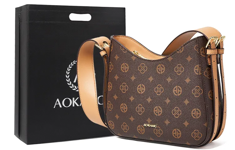 AOKANG PVC Polyvinyl Chloride With Synthetic Leather Crossbody Bag, Shoulder Bag Women's Coffee/Ecru