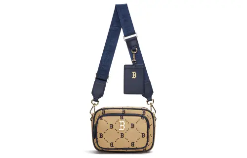 MLB Artificial Leather Polyester Cotton Shoulder Bag, Crossbody Bag Regular Women's Khaki