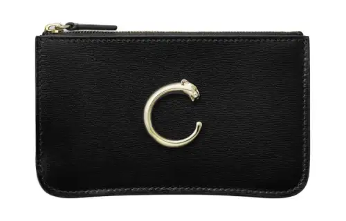 CARTIER Panthère De Cartier Calfskin Card Holder Women's Black