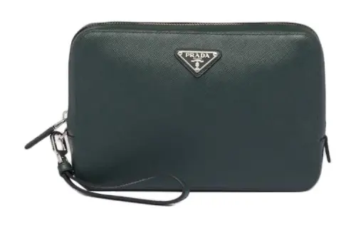 PRADA Saffiano Leather Clutch Men's Jadeite Green