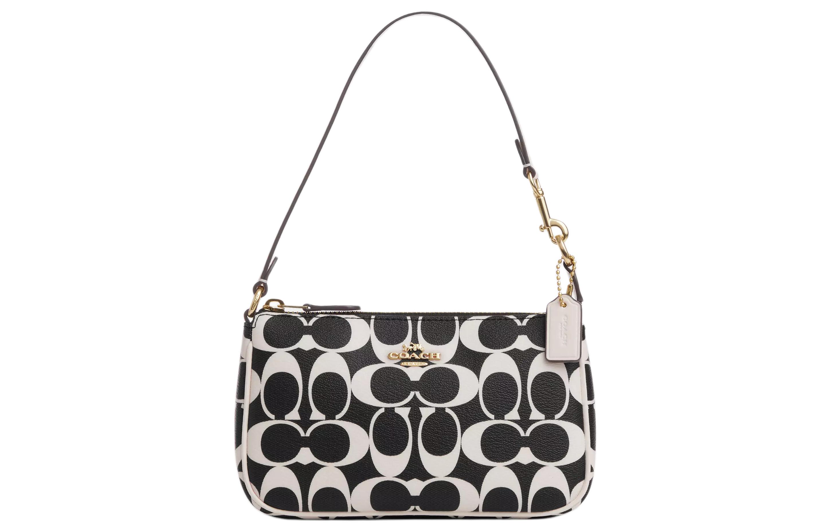 COACH Nolita Coated Canvas With Smooth Leather Handbag, Shoulder Bag Small Women's Black & White