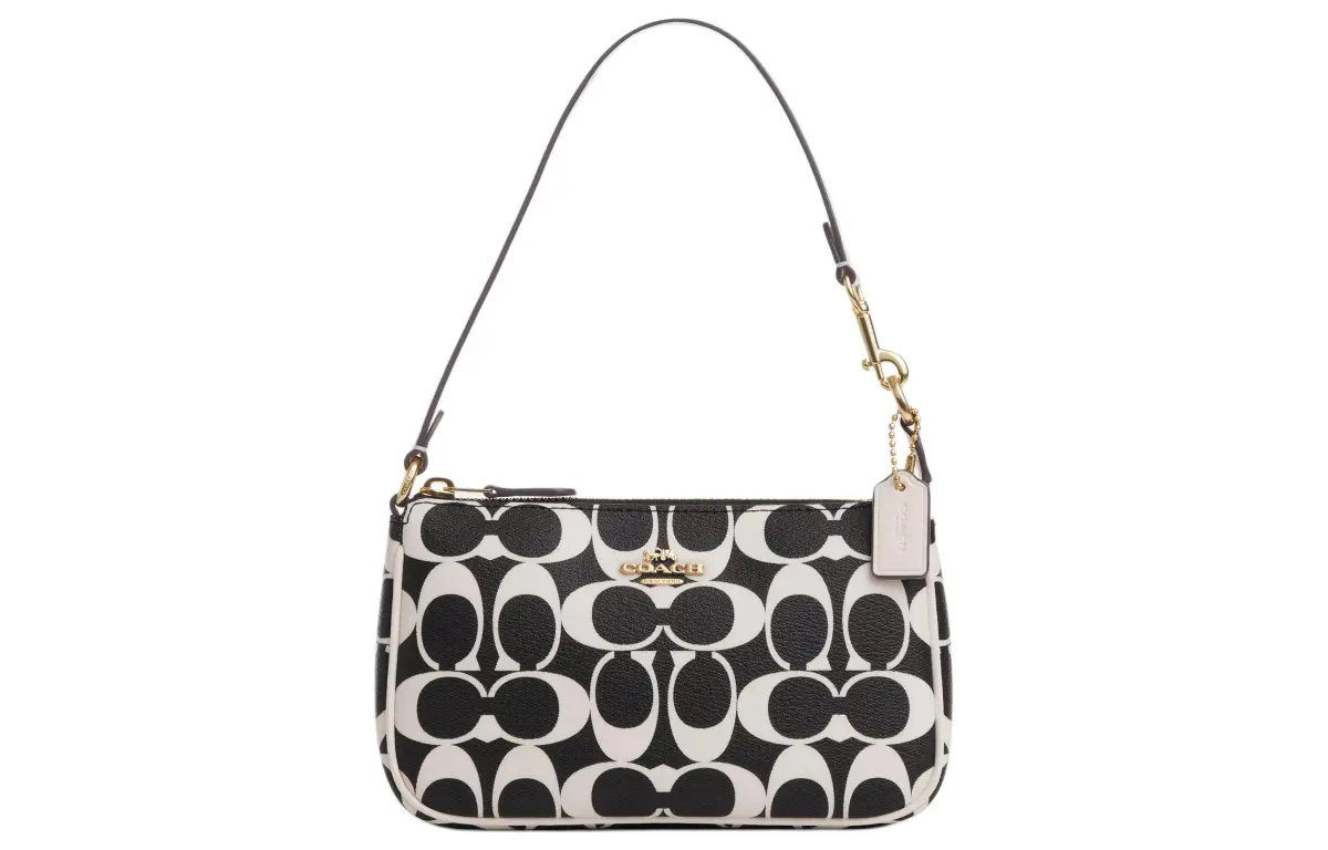 COACH Nolita Coated Canvas With Smooth Leather Handbag, Shoulder Bag Small Women's Black & White