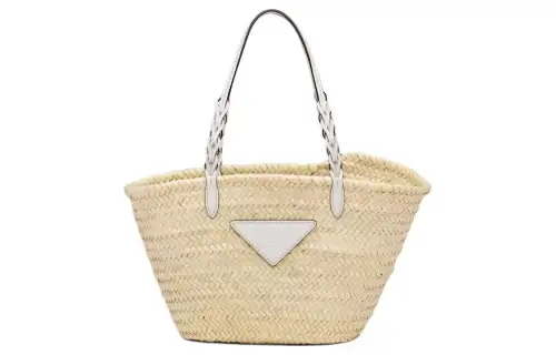 PRADA Palm Grass With Leather One Shoulder Handbag Women's White/Beige