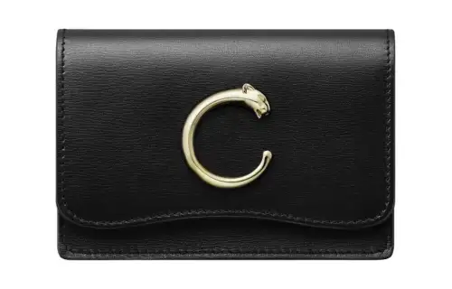 CARTIER Panthère De Cartier Calfskin Card Holder Women's Black