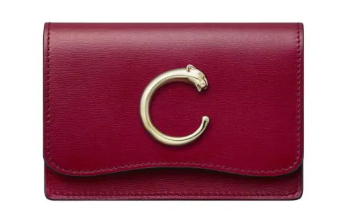 CARTIER PANTHÈRE Calfskin Card Holder Women's Cherry Red