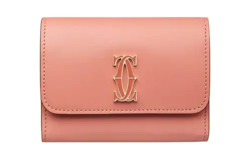 CARTIER C De Cartier Collection Calfskin Wallet Women's Coral With Light Coral