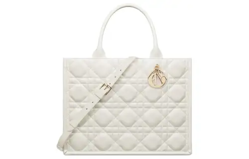 DIOR BookTote Cow Leather Handbag Medium Women's Milk White