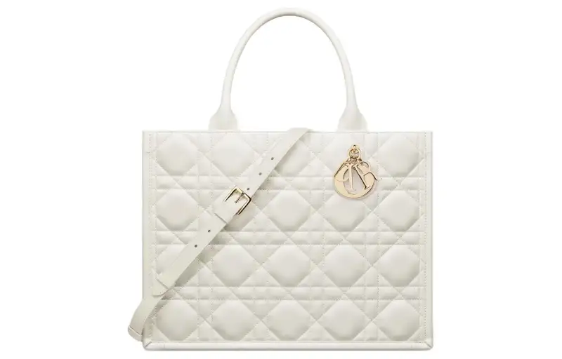 DIOR BookTote Cow Leather Handbag Medium Women's Milk White