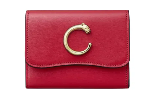 CARTIER PANTHÈRE Calfskin Wallet Women's Poppy Red