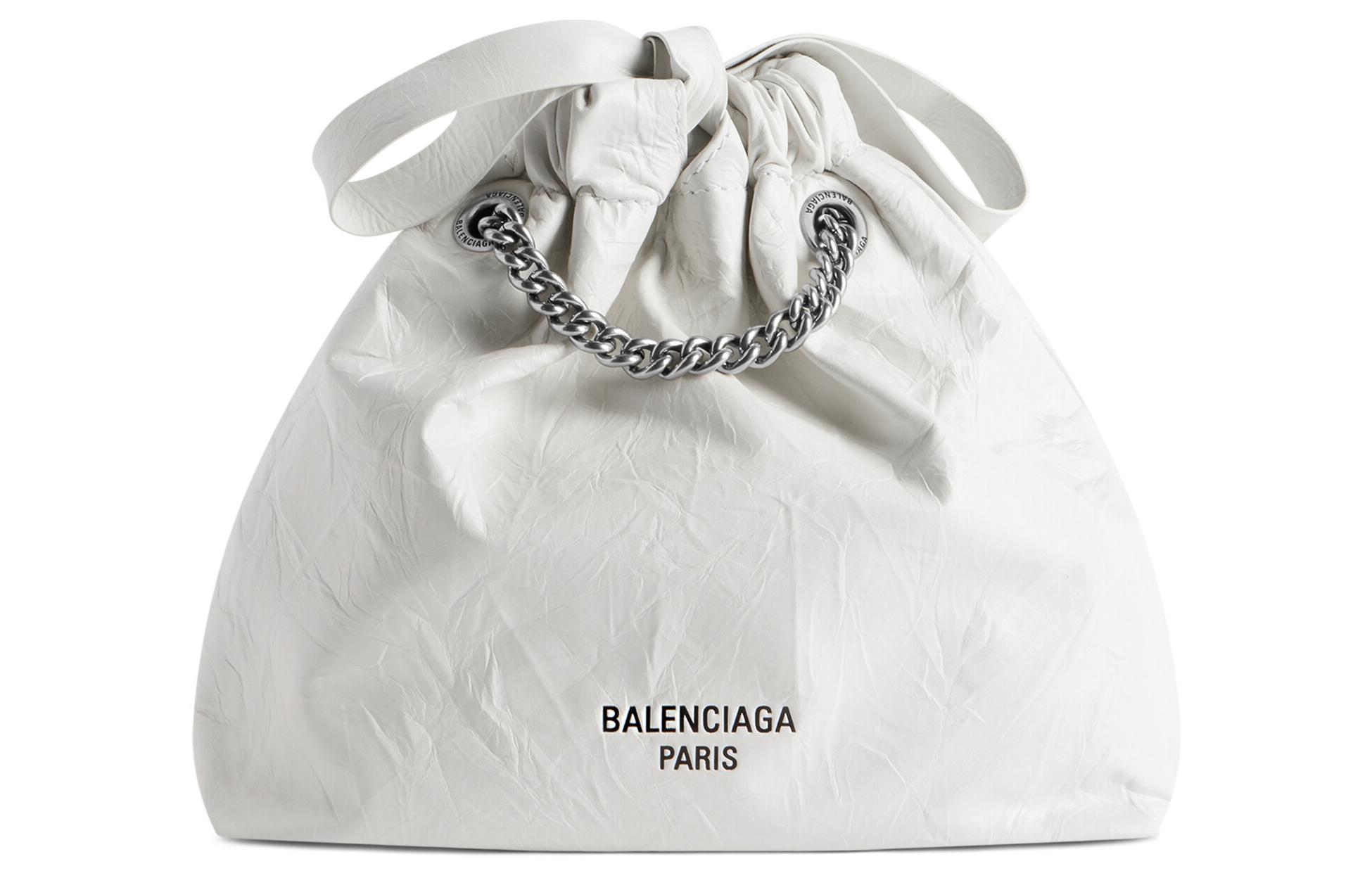 Balenciaga Crush Embossed Cow Leather Tote Shopping Bag, Shoulder Bag, Crossbody Bag Small Women's White
